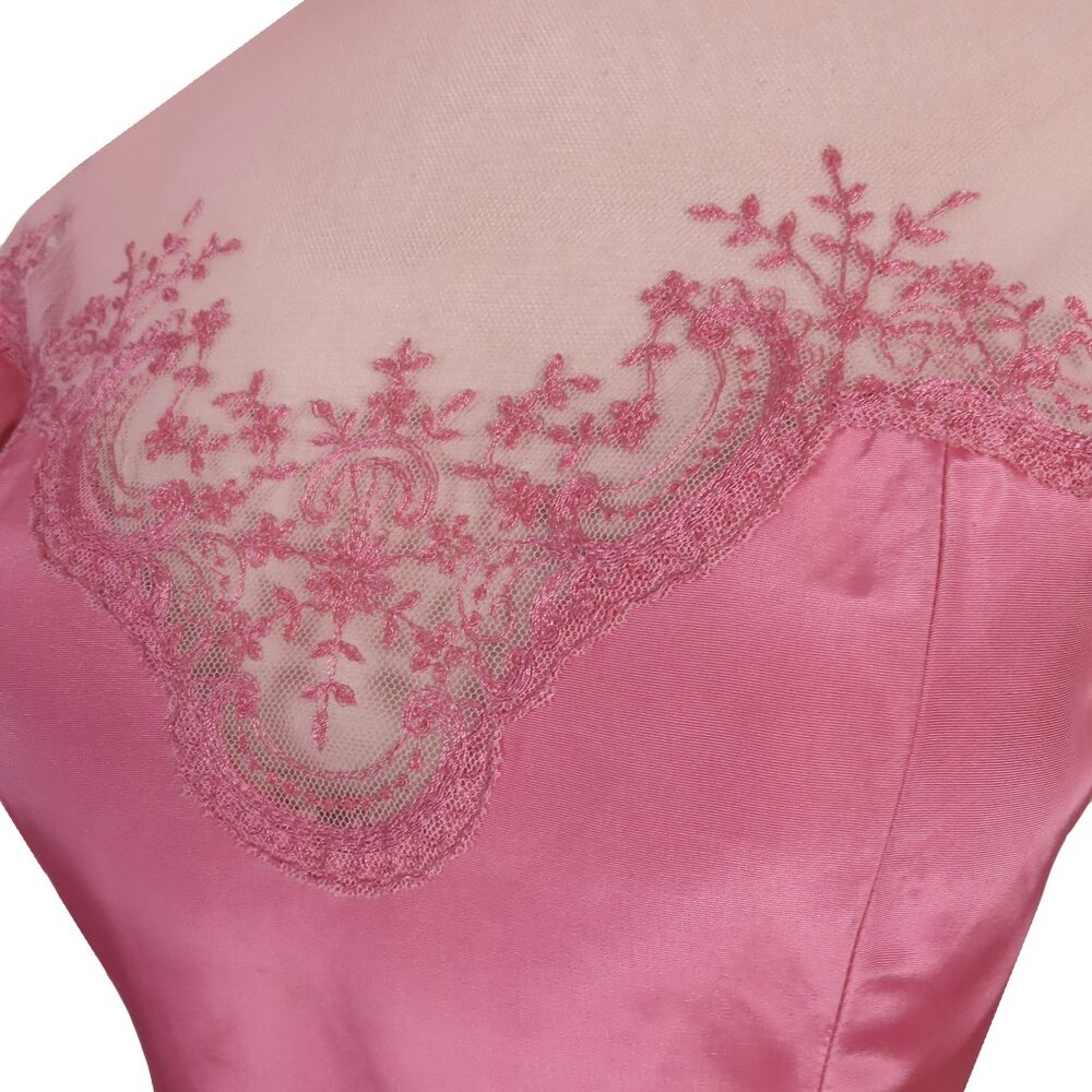 Vintage 70s 80s Pink Ruffle Sleeve Neck Taffeta Prom Gown Party Prom Dress S M - Picture 4 of 14